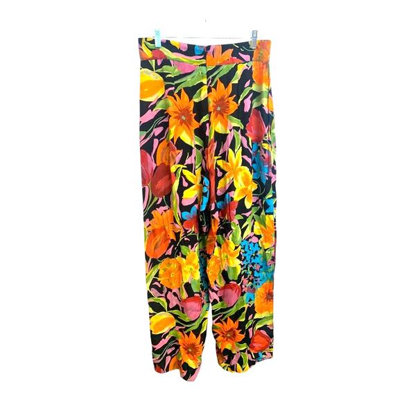 Cache' sz 14 Vintage Wide Leg High Rise Pleated Floral Pants Made in USA Rayon - Picture 2 of 8